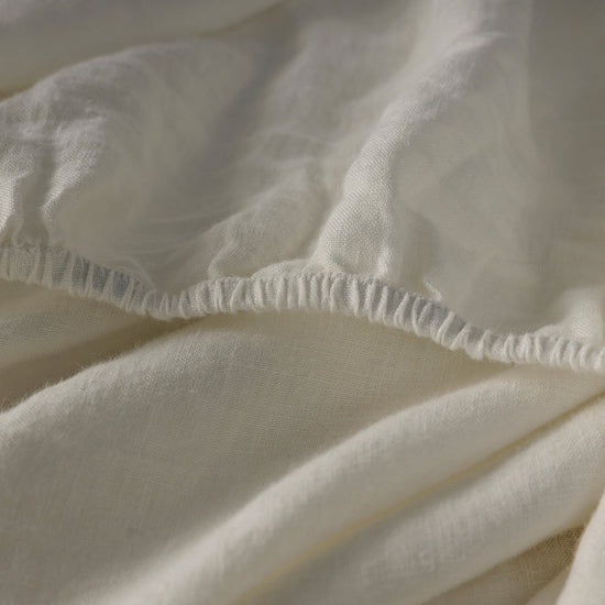 White 100% French Flax Linen Fitted Sheet