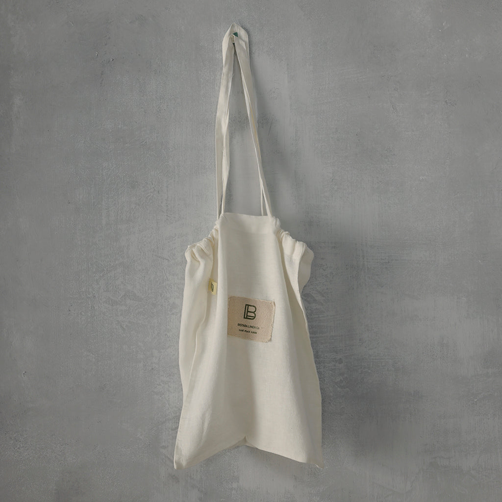 One Size White 100% French Flax Linen Multipurpose Tote Bag